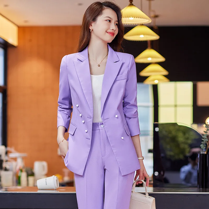 Purple Suit Women's Jacket Spring New Temperament Goddess Style Commuting Work Clothes High Sense Tailored Suit Formal Clothes S