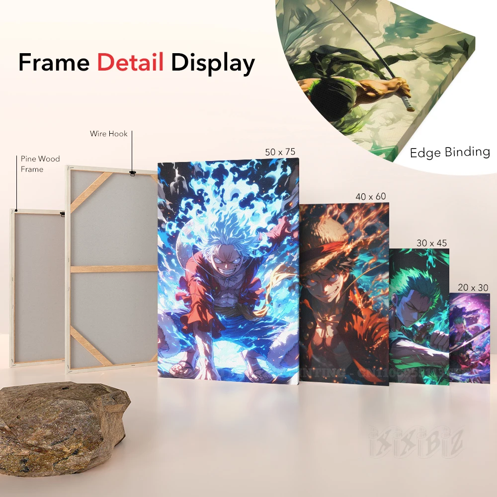 Lukisan Kanvas Dekorasi Rumah One Piece 1 Buah Gambar Dekorasi Anime dengan Bingkai Poster Cetak Karya Seni Dinding untuk Mural Ruang Tamu