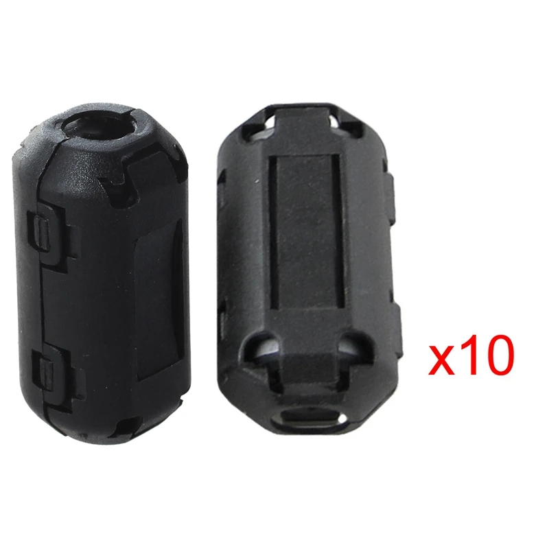 10 Pcs Movable 7Mm Inner Diameter Black Ferrite Core Ring Cable Clip With 10Pcs Clip On Clamp RFI EMI EMC Noise Filters