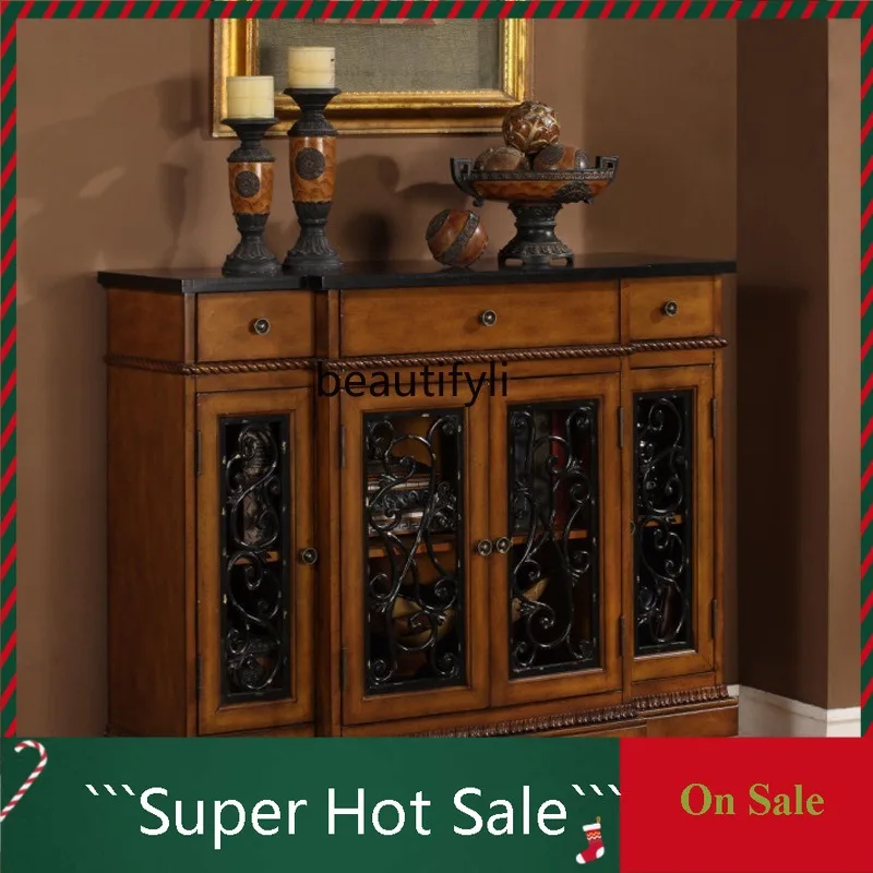 

Американский входной винный шкаф из цельного дерева в стиле ретро, европейский полый шкаф для хранения в маленькой квартире 03