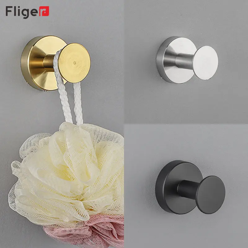 Fliger Stainless Steel Clothes Hook Black Gold Bathroom Towel Hook Drill Coat Hooks Wall Hook Bathroom Accessories