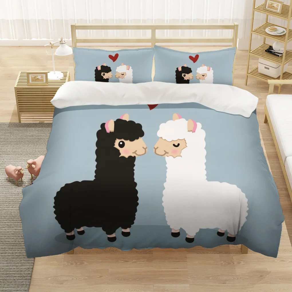 Alpaca Duvet Cover King/Queen Size Alpacas In Love Pattern Bedding Set Black White Argentina Animal 2/3pcs Polyester Quilt Cover