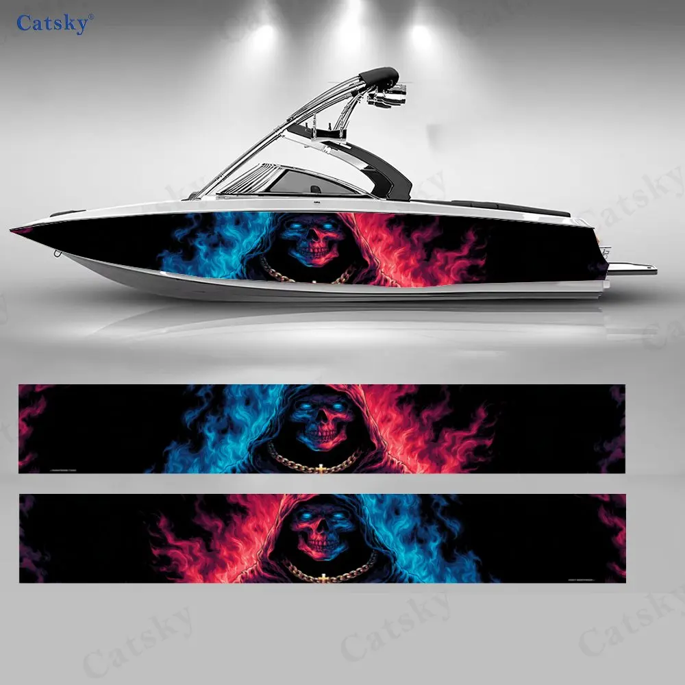 

Наклейки на лодку «Призрак» с двойным пламенем, 2 шт., водонепроницаемые виниловые наклейки из ПВХ для рыболовных лодок, прочные и стильные.