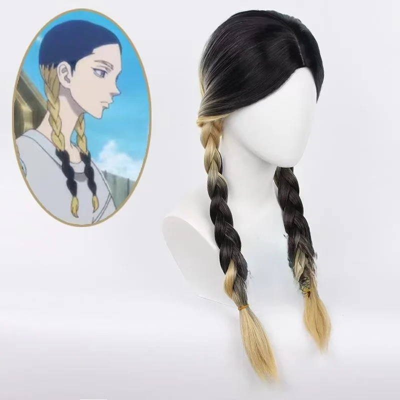 Haitani Ran Cosplay Wig Black And Blonde Gradient Double Braids Heat Resistant Synthetic Hair Wig for Costume Party Halloween