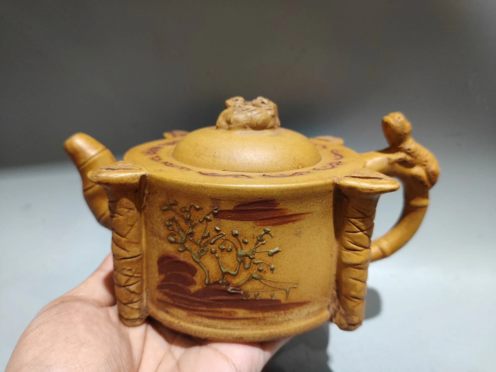 Yingxing redware ceramic tea-pot Chi Long Statue Handle pot Bamboo square pot Teapot Kettle Flagon Amass wealth Ornaments