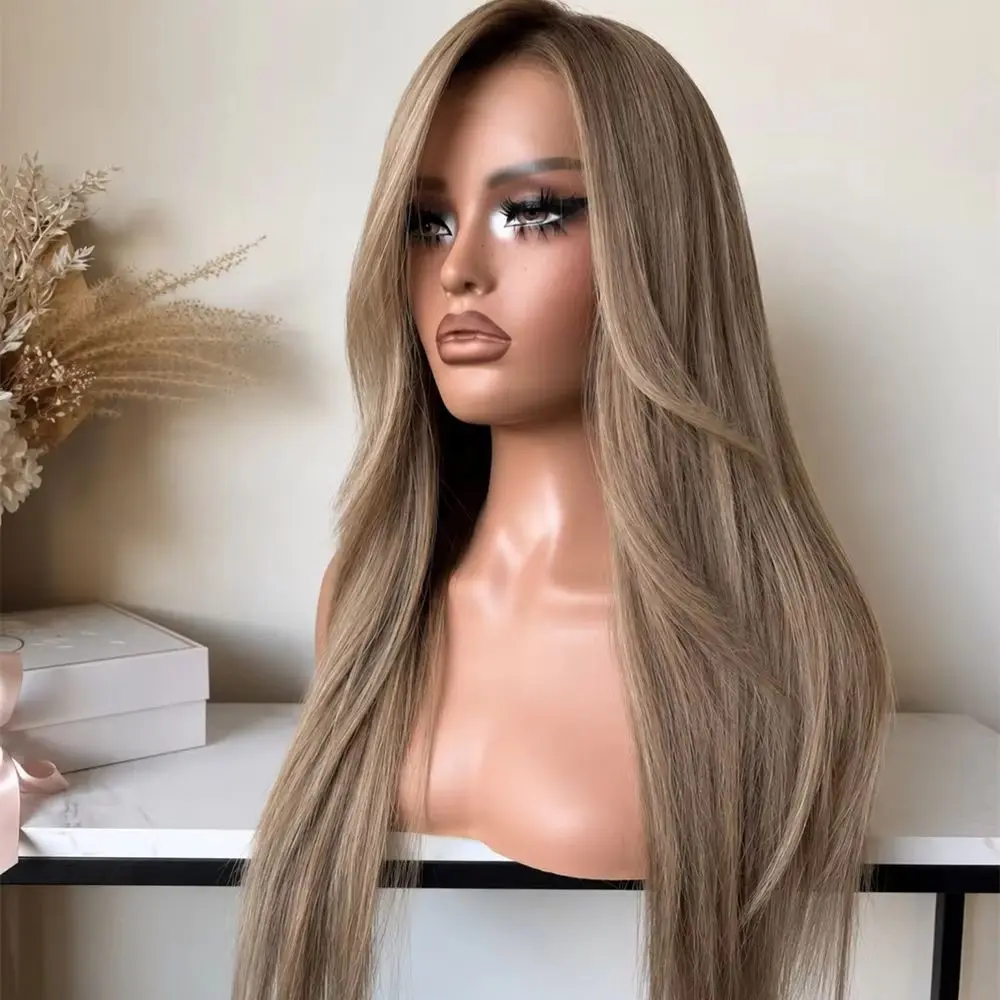 

High Quality Wig 13x4 Free Part Ombre Brown Synthetic HD Lace Front Wig for Women Heat Resistant Fiber Wig Glueless Women's Wig