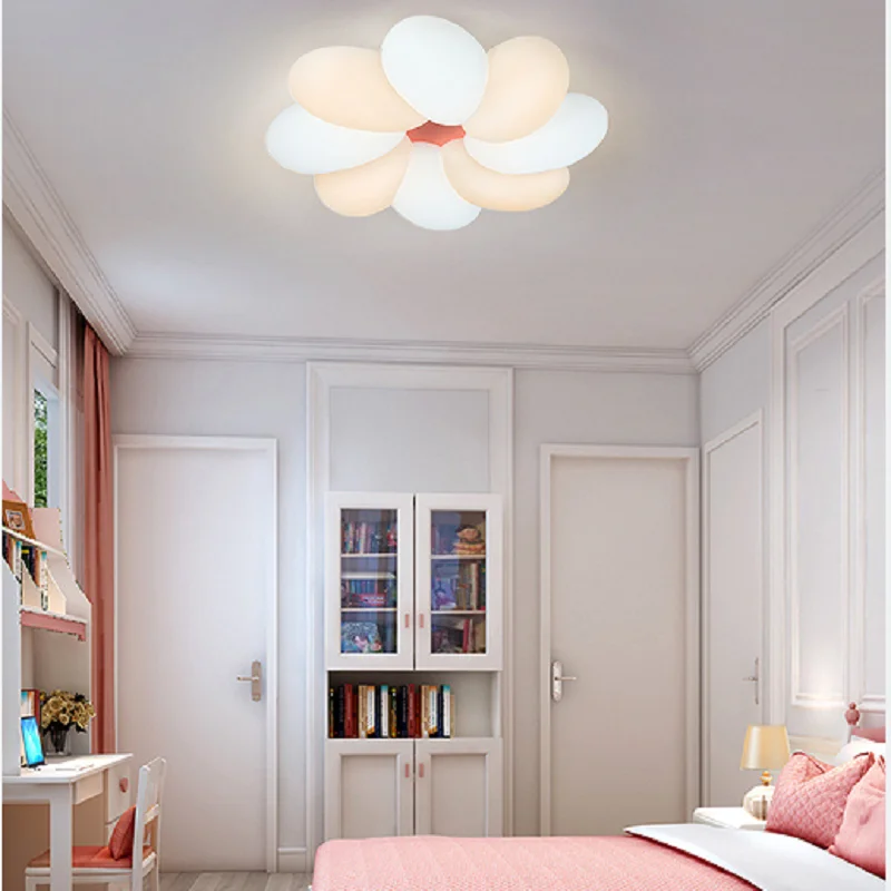 

Children's Bedroom Lamp Northern Europe Simple Modern Light Luxury Warm Eye Protection Net Red Creative Petal Room Lamp