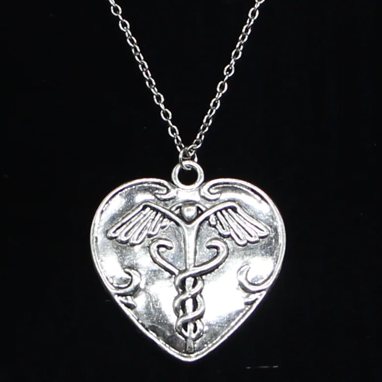 20pcs Fashion Necklace 42x40mm heart caduceus medicine symbold Pendants Short Long Women Men Colar Gift Jewelry Choker