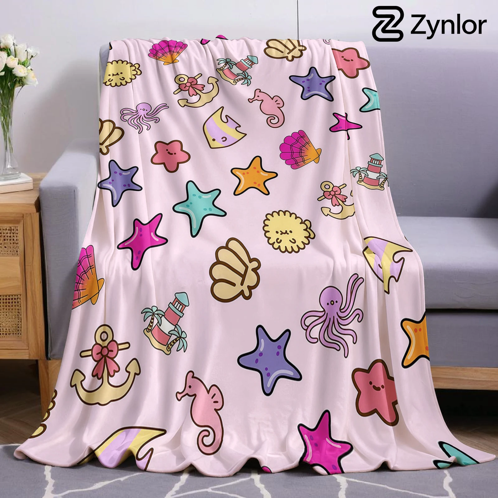 Ocean Doodle Ultra Soft Sherpa Fleece Blanket Fluffy Warm Halloween Cozy Throw for Sofa Couch Bedroom Gift All season