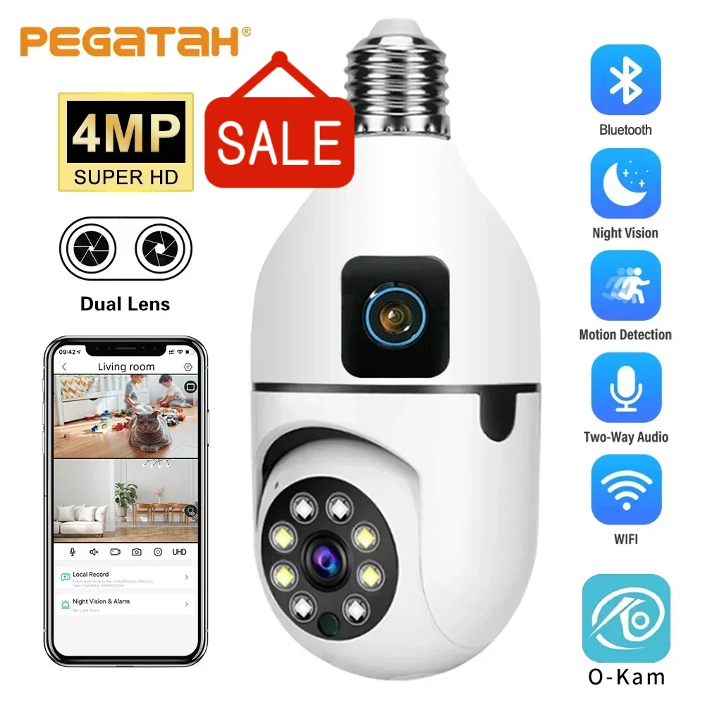 

PEGATAH 4MP двойной объектив, лампа, Wi-Fi камера, внутреннее наблюдение, AI, отслеживание людей, беспроводные камеры голосовой сигнализации, монитор умного дома