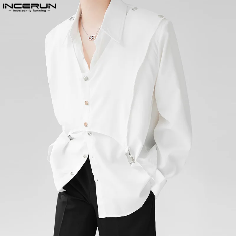 Men\'s Irregular Shirt Solid Lapel Long Sleeve Button Casual Men Clothing Streetwear Korean Loose Fashion Shirts INCERUN S-5XL