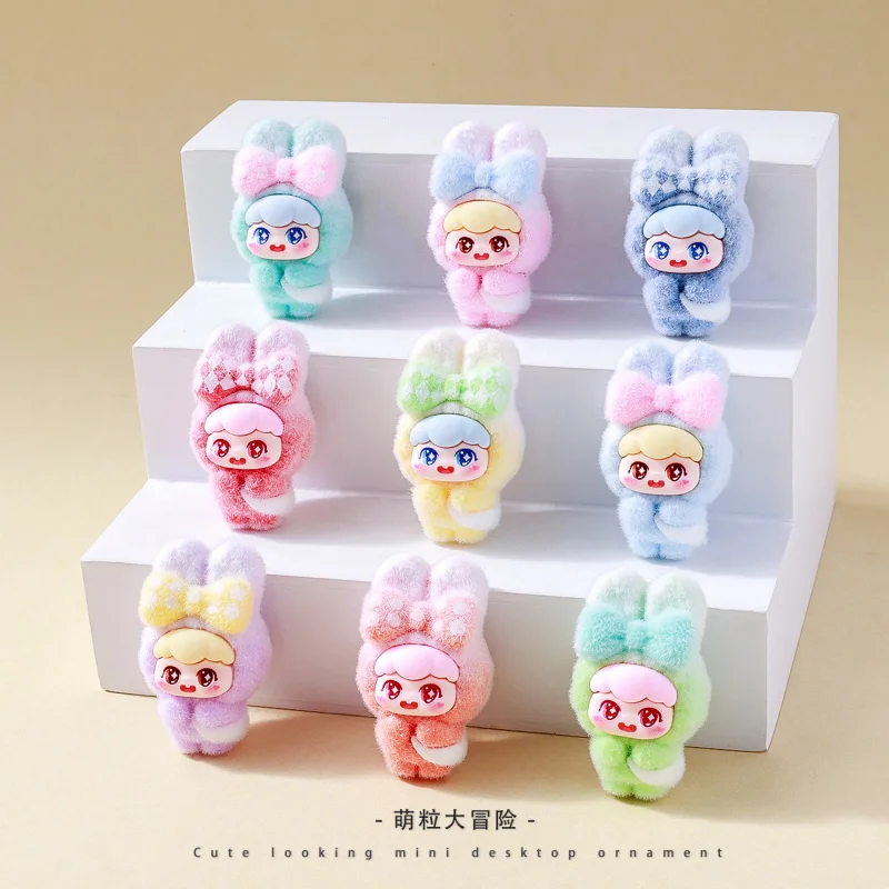 

Милые флокированные дорожные куклы-кролики, игрушки, креативные подарки, украшения для рабочего стола, прямая трансляция, слепая коробка, подарочные аксессуары