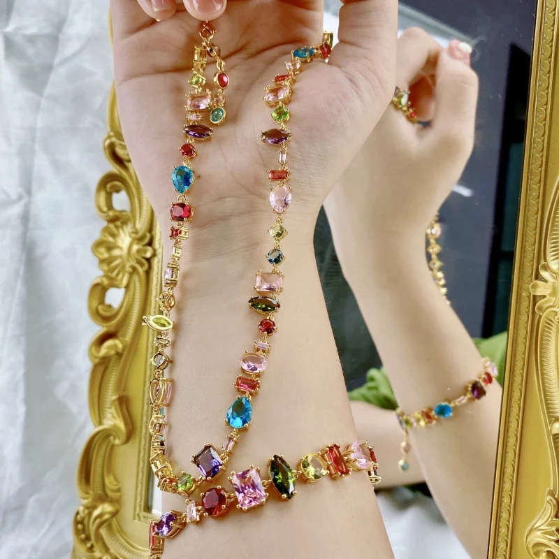 

Brand 18K Gold Plated New Luxury Colourful Crystal Zircon Necklace For Women Fashion Party Jewelry Accessories Ladies Jewellery