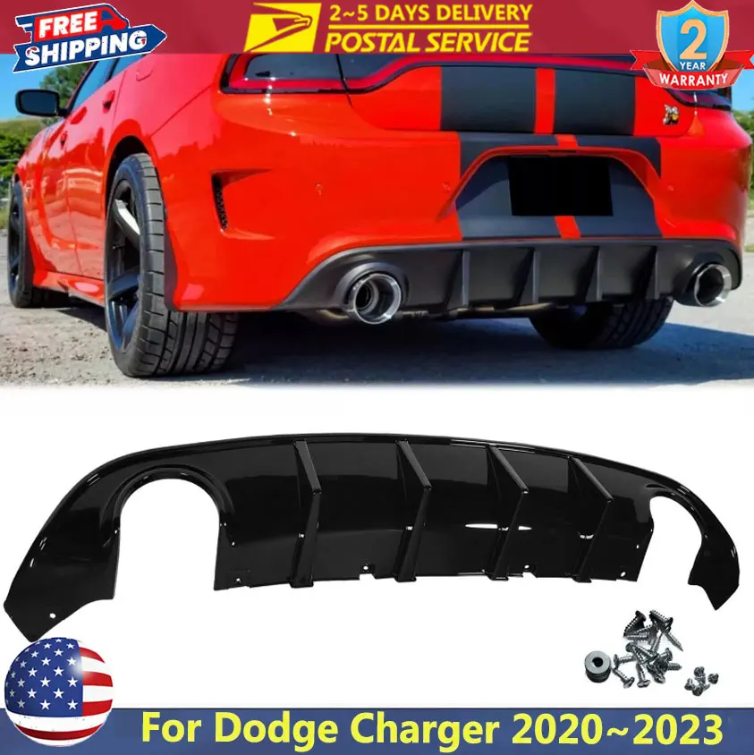 Widebody فقط لامع أسود المصد الخلفي الناشر الشفاه V2 نمط ل شاحن دودج 2020 ~ 2023 شفة ممتصة للصدمات الخلفية مع 4 زعانف القرش جزء