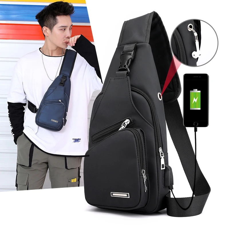 Men Anti Theft Chest Bag Shoulder Bags Short Trip Messengers Bags Men's Leather Sling Pack USB Charging Crossbody Package School