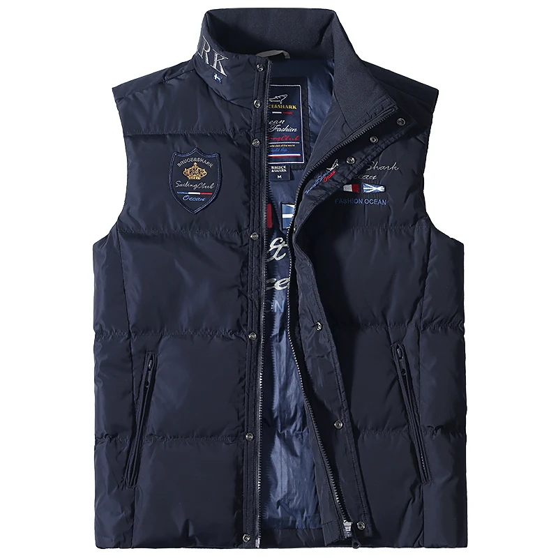 New Down-Feather Men Vest 79% Duck DownBruce&Shark Men Thicken Coat Casual Fashion Business Embroidery Winter Vest Coat Big Size