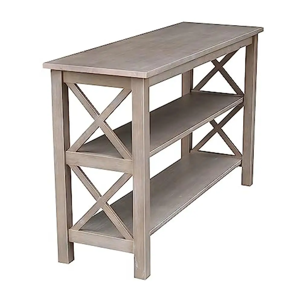 Solid Wood Console Table 2 Shelves Washed Gray Taupe Rectangular Design 30"H Residential Use image 4