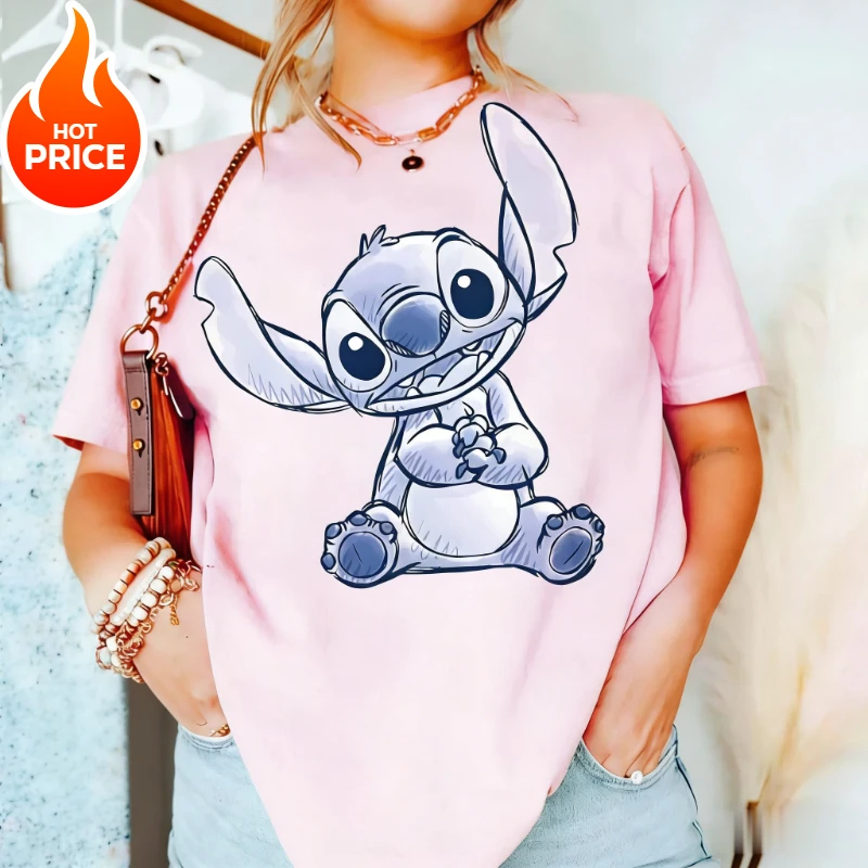 

2026 Disney Stitch Boy Girl Summer New T-shirt Family Parent-child Wear Oversized Casual Men Women Short Sleeve Tee Top Y2k