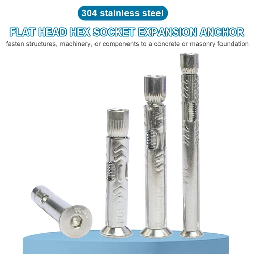 Imagen 2 del producto NINDEJIN 1-5 uds perno de anclaje de expansión de cabeza plana con casquillo hexagonal M6 M8 M10 M12 perno de anclaje de manga hexagonal de acero inoxidable de alta resistencia
