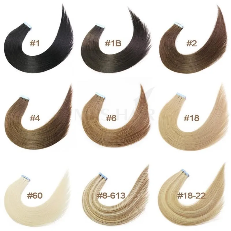 Cuticle Remy Double Drawn Tape In Human Hair Thick Ends Best Quality Tape In Extensions 16 18 20 22 inch 20pcs Fast Shipping