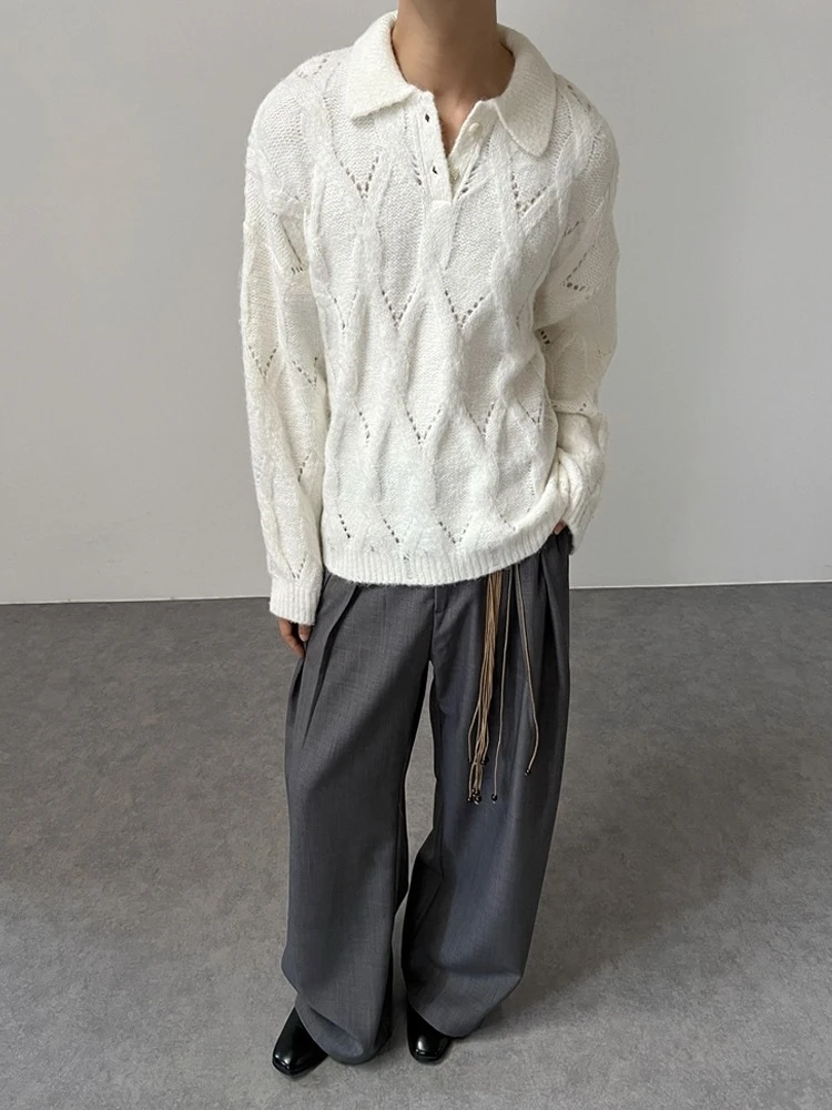 

Корейский вязаный свитер Lazy Twist, повседневный свободный крой, теплая зимняя мужская одежда, свитер с воротником, универсальный удобный вязаный топ