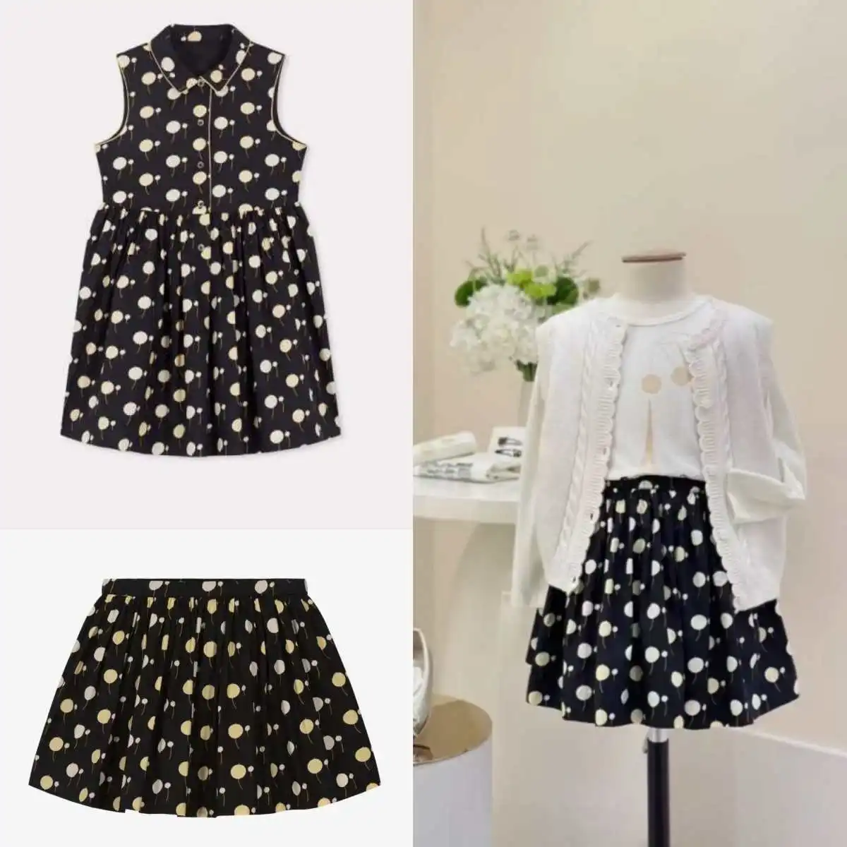 

Новинка 2023 года, одежда BP, платье вишневого цвета с воротником Питера Пэна, летнее хлопковое платье без рукавов для девочек, платье принцессы в горошек, детская одежда