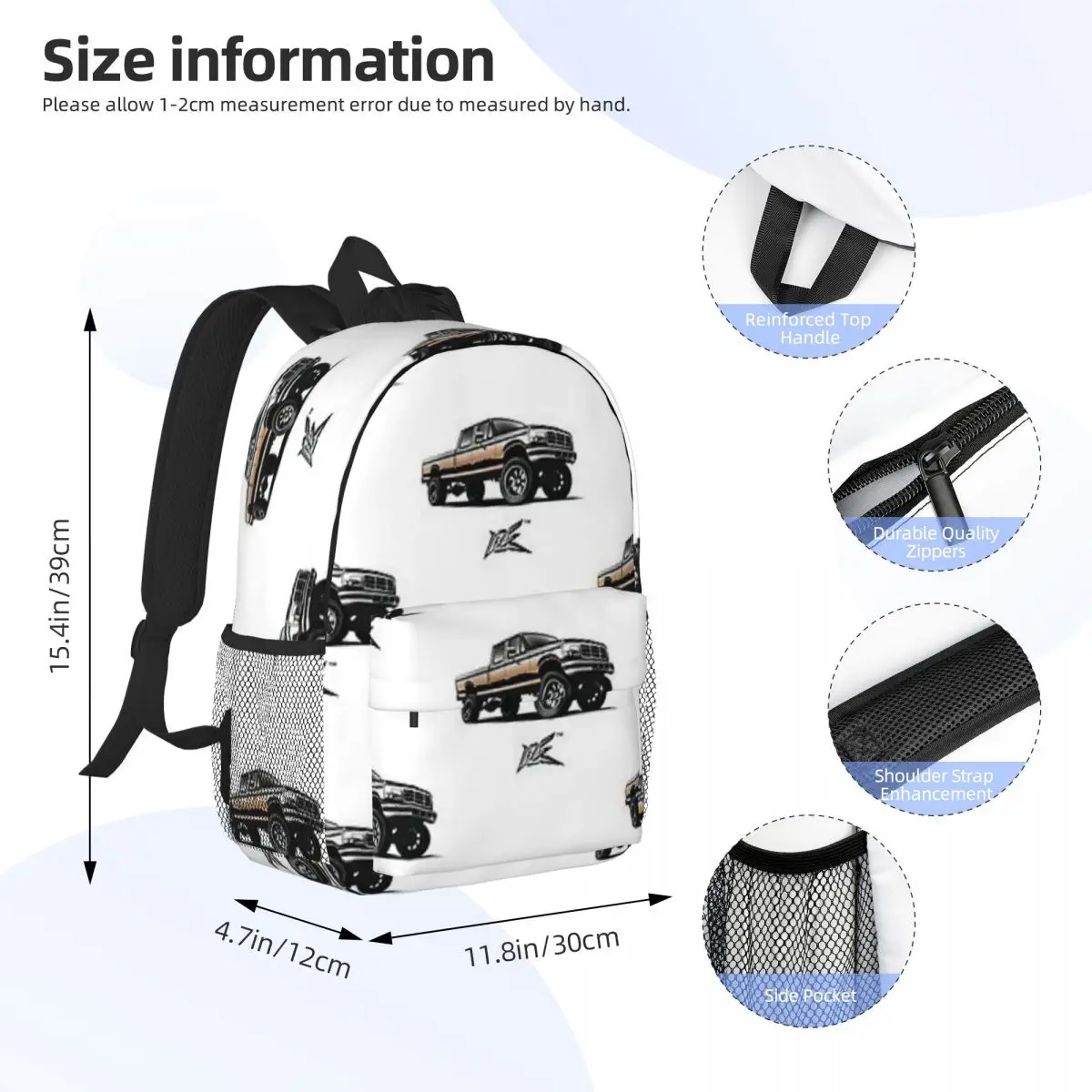 New Fashion Ford F250 Ranger Obs Truck Black Hypershift Waterproof Backpack Trendy Girls Boys Laptop School Book Bag