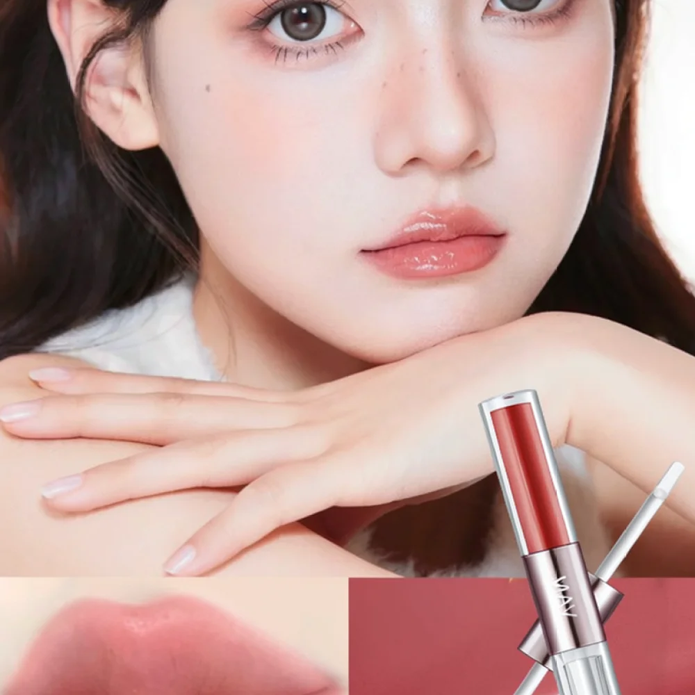 For MAV Double Sided Lip Glaze Matte Velvet Lip Mud Shiny Mirror Glossy Tint Waterproof Long Lasting Moisturizing Cosmetic