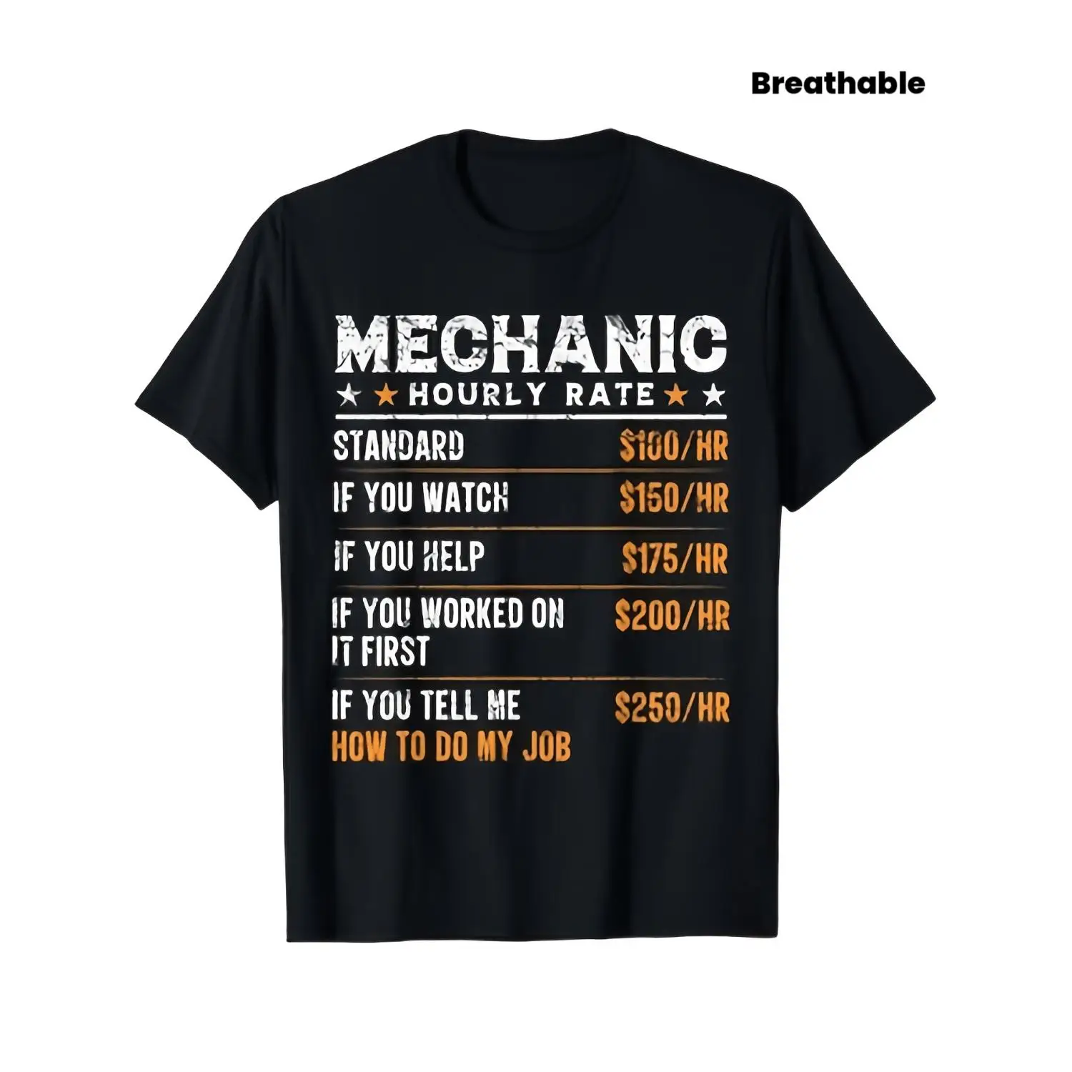Camiseta estándar para mecánico con tarifa por hora: Si observa, asiste o contribuye primero, y guíame en mis tareas. Hecho con material ultrasuave y transpirable