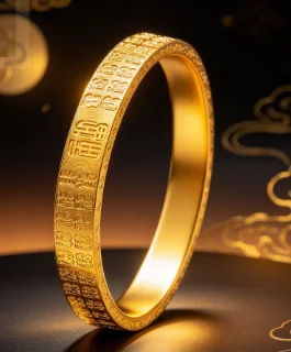 Flashy Chinese New Year lucky character bracelet in retro style with multiple auspicious symbols 9999gold