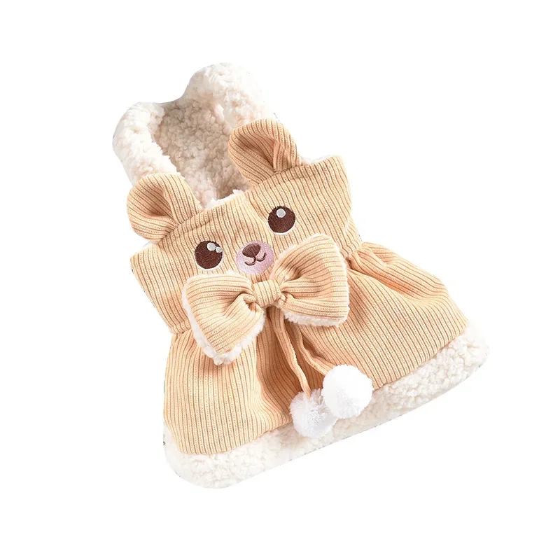 Pet Cute Corduroy Bear Strap Skirt Princess Wind Bow Autumn/Winter Small Pet Clothes Dog Dresses for Small Dogs Puppy Clothes