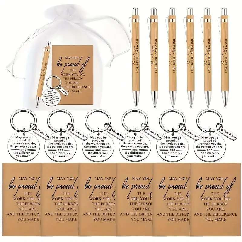 

В комплект входят бамбуковые ручки, карманные мотивационные тетради, индивидуальные брелки, подарочные пакеты, подходящие подарки, праздничные подарки