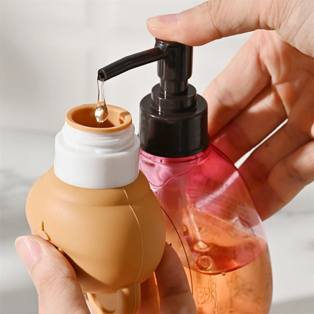 Bouteille distributrice de Lotion Portable de 80ml, bouteilles rechargeables en Silicone ours de dessin animé, mallette de rangement de douche de voyage, bouteille à pompe organisateur