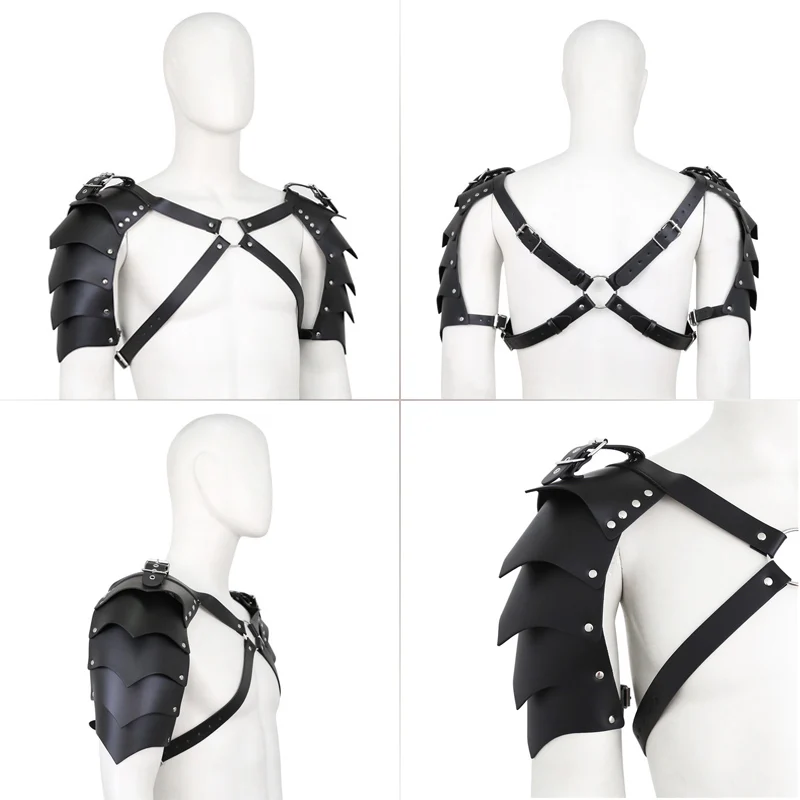 Neue Männer Medieval Kostüm Rüstung Cosplay Zubehör Vintage Gothic Krieger Ritter Schulter Gurt PU Leder Harness Einstellbare