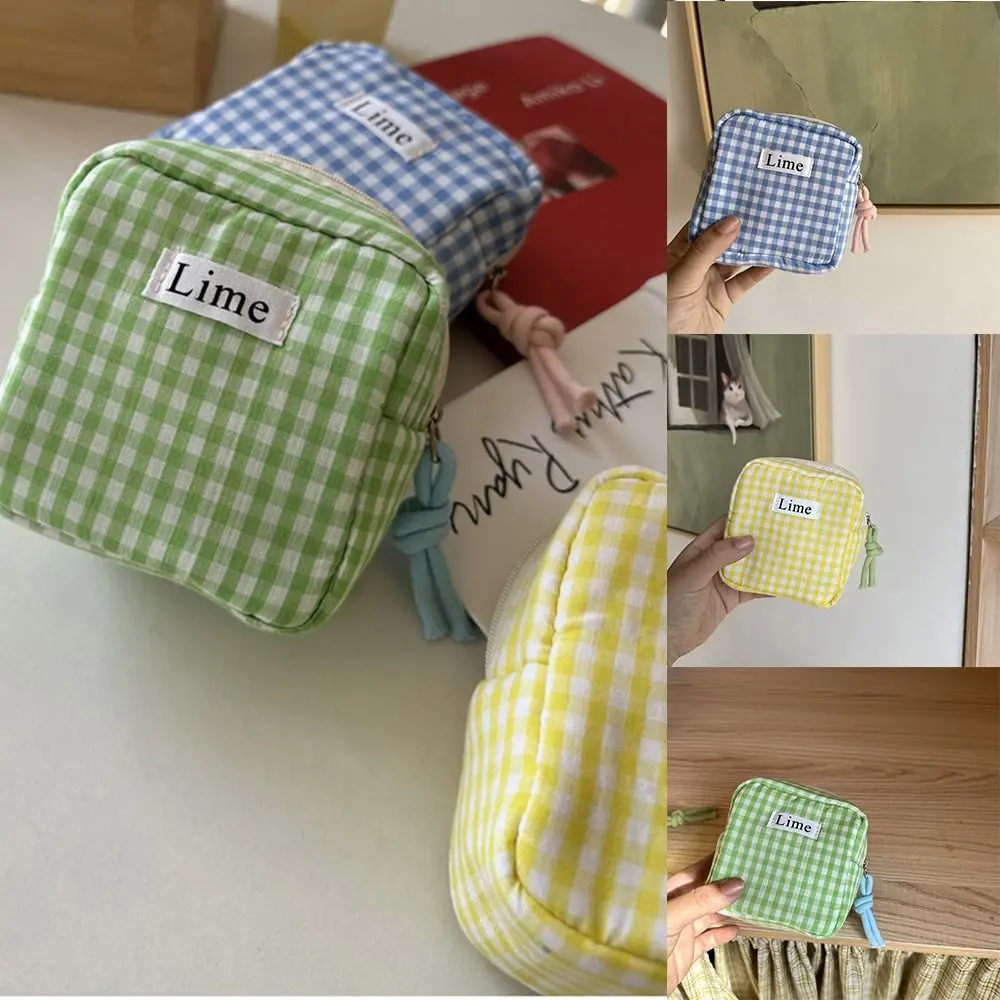 Plaid Mini Cosmetic Bag Large Capacity Sanitary Napkin Storage Bags Cotton Girls Physiological Period Tampon Organizer