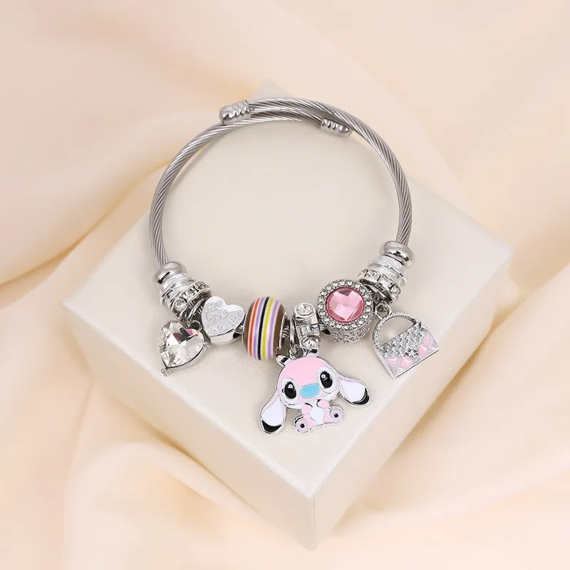 Stitch Pandora Charms Bracelet Y2k Silver Bangle Jewelry Cute Doll Accessories Toys Cartoon Kids Hip-Hop Stitch Pendant Gift