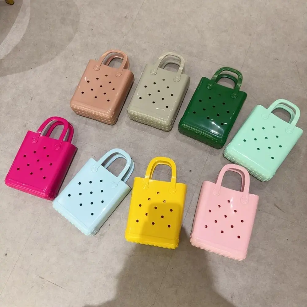 

Simple Waterproof Summer Beach Bag DIY Sandproof Candy Colored Handbags Anti-slip Large Capacity PVC Handbags with Hole Travel