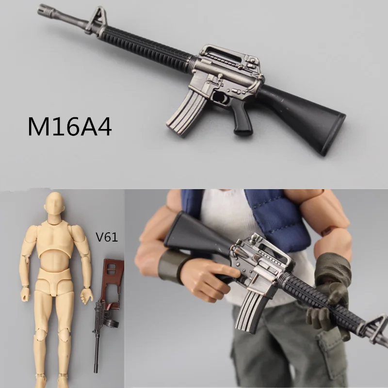 2025 nueva escala 1:12 sobre arma modelo fundido a presión M16A4/V61 juguetes para figura de acción de 6 pulgadas accesorio juguete de colección de cuerpo masculino