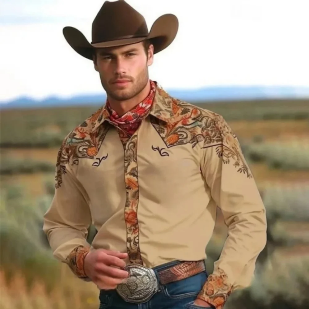 

Men's Long Sleeve Shirt Western Style Denim Hawaiian Shirts Retro Comfortable Soft Casual Graphic Shirts Beach Blouse Plus Size