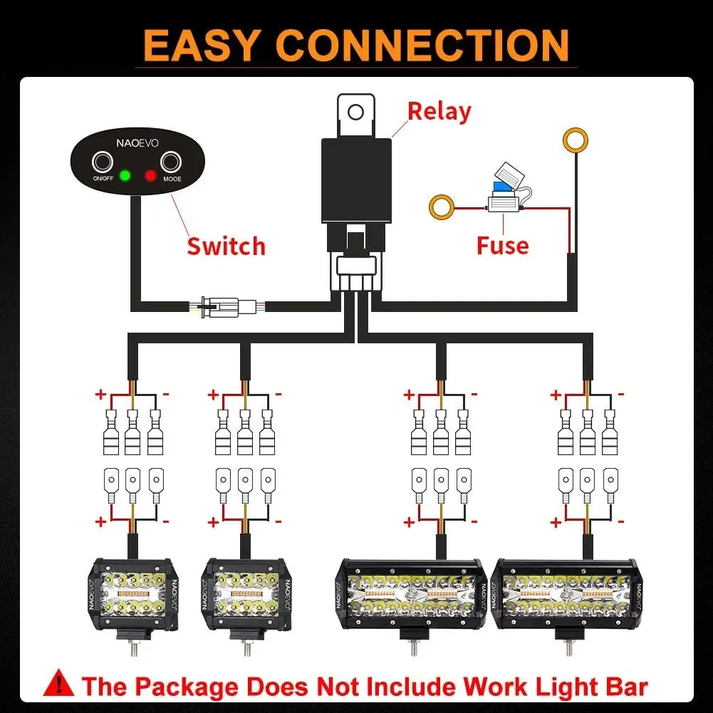 Kit Faisceau Câblage Barre Lumineuse LED 480W Avec Relais Et Interrupteur Étanche