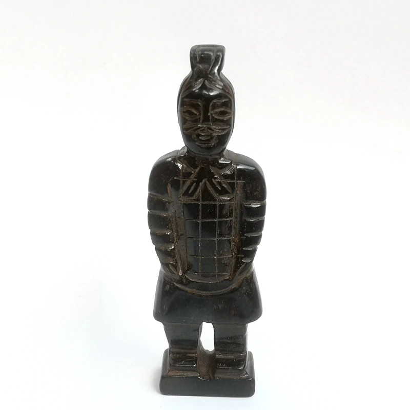 

1919 Antique art Size Chinese Black Magnet Jade Carving Terra-Cotta Warriors Statue Decoration H 11 CM