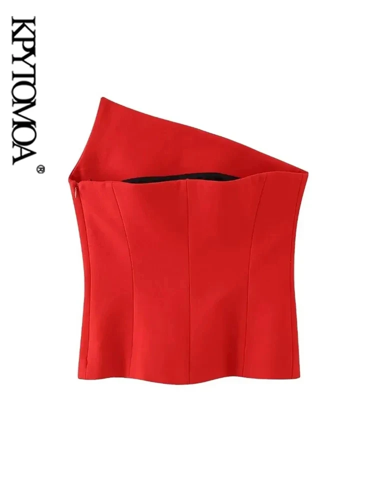 KPYTOMOA-top Bustier asimmetrico da donna, senza schienale, cerniera laterale, Camis femminile, moda Sexy