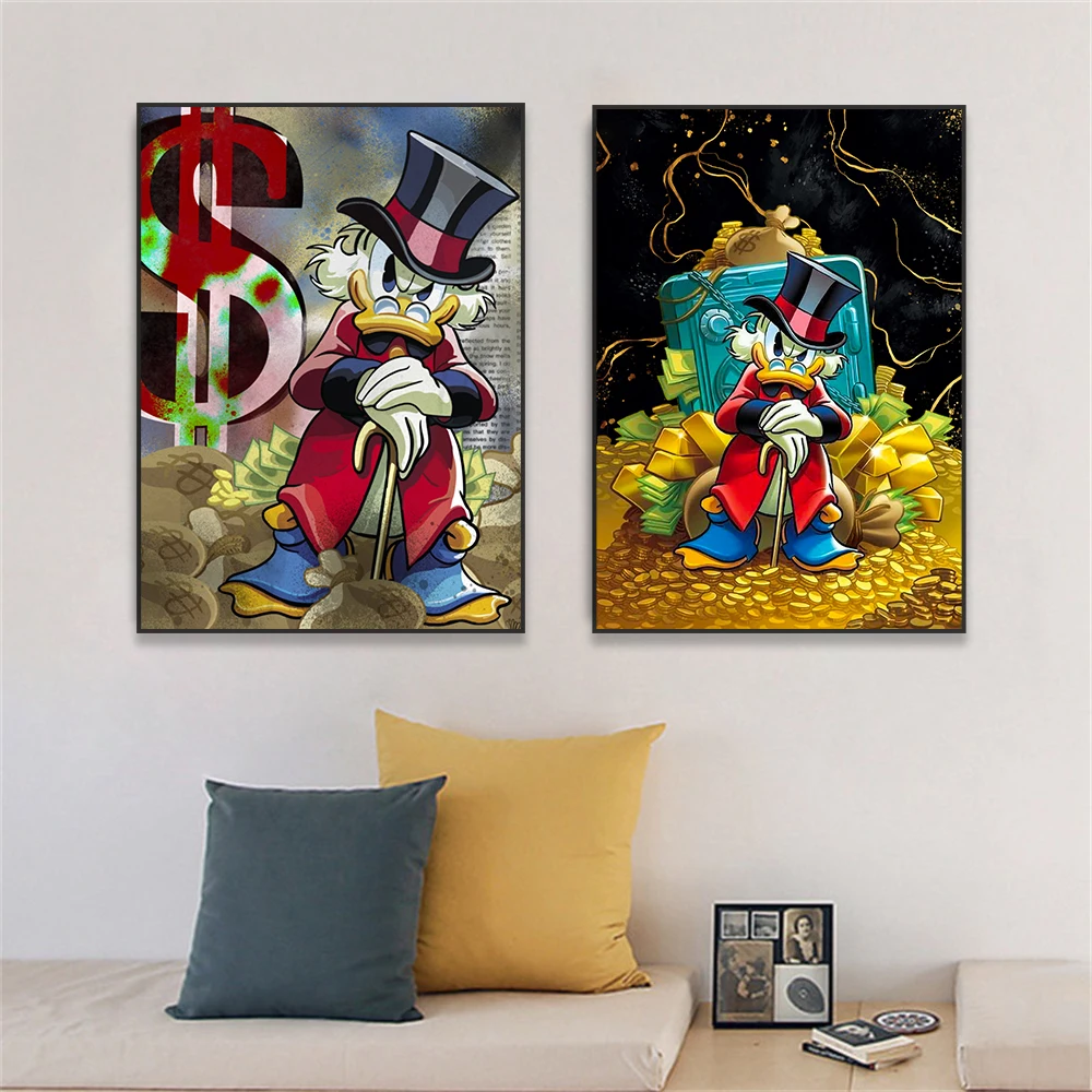 Scrooge McDuck Poster Poster Money Art Disney Success Cartoon Art Prints Graffiti Art Cartoon Money Canvas Painting Office Decor