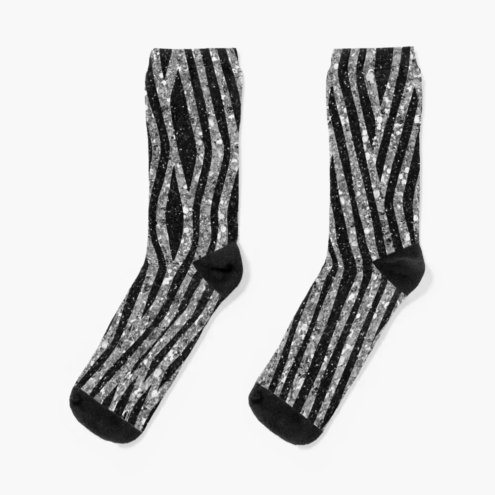 Glittery Zebra Faux Animal Fur Socks sports stockings christmass gift sheer Women Socks Men's