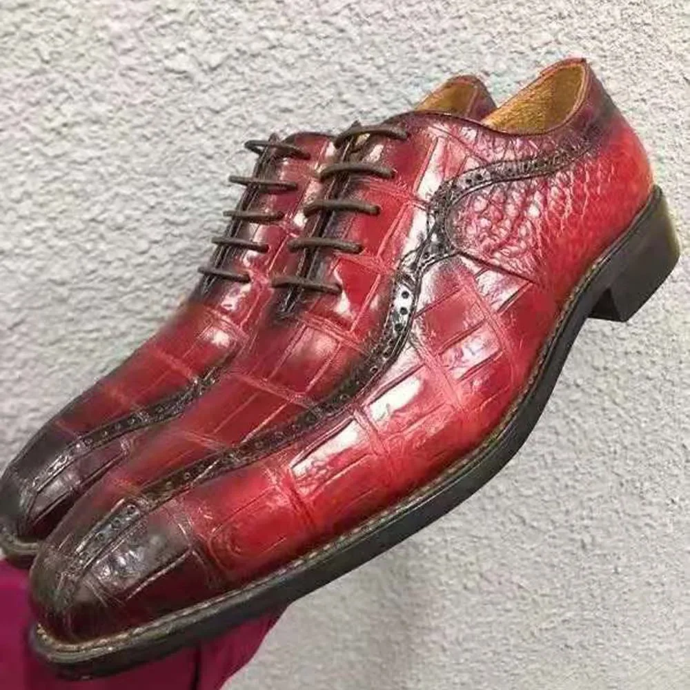 ourui new arrival  male shoes man formal crocodile leather men shoes  wine red