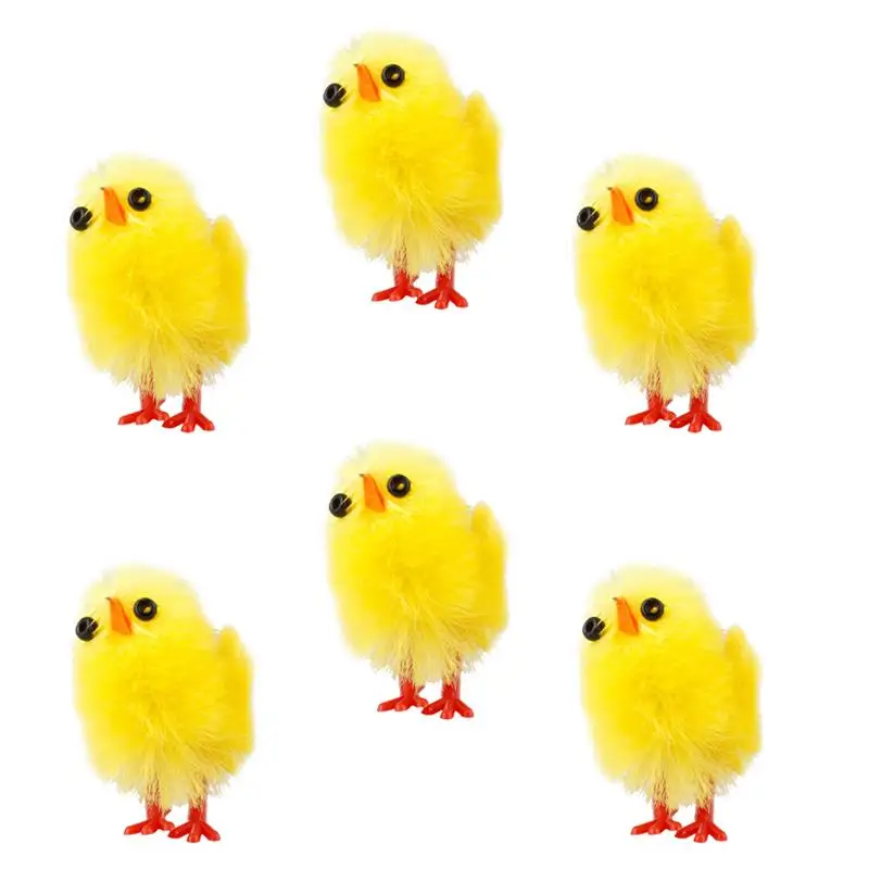 6Pcs Dolls Miniature Chicks Realistics Chick Figurine Baby Chick Figurine Yellow Plush Chicks Toys Easter Table Ornaments