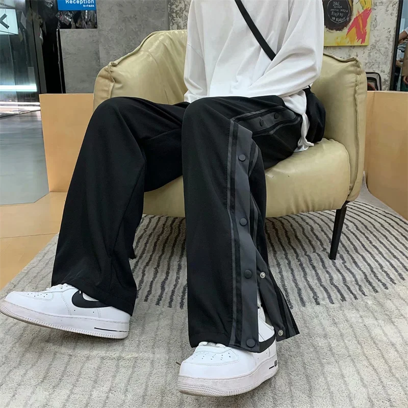 

Мужские летние тонкие баскетбольные спортивные брюки в стиле High Street, модные, с полностью расстегивающимися пуговицами, повседневные, прямого кроя, модные, городские.