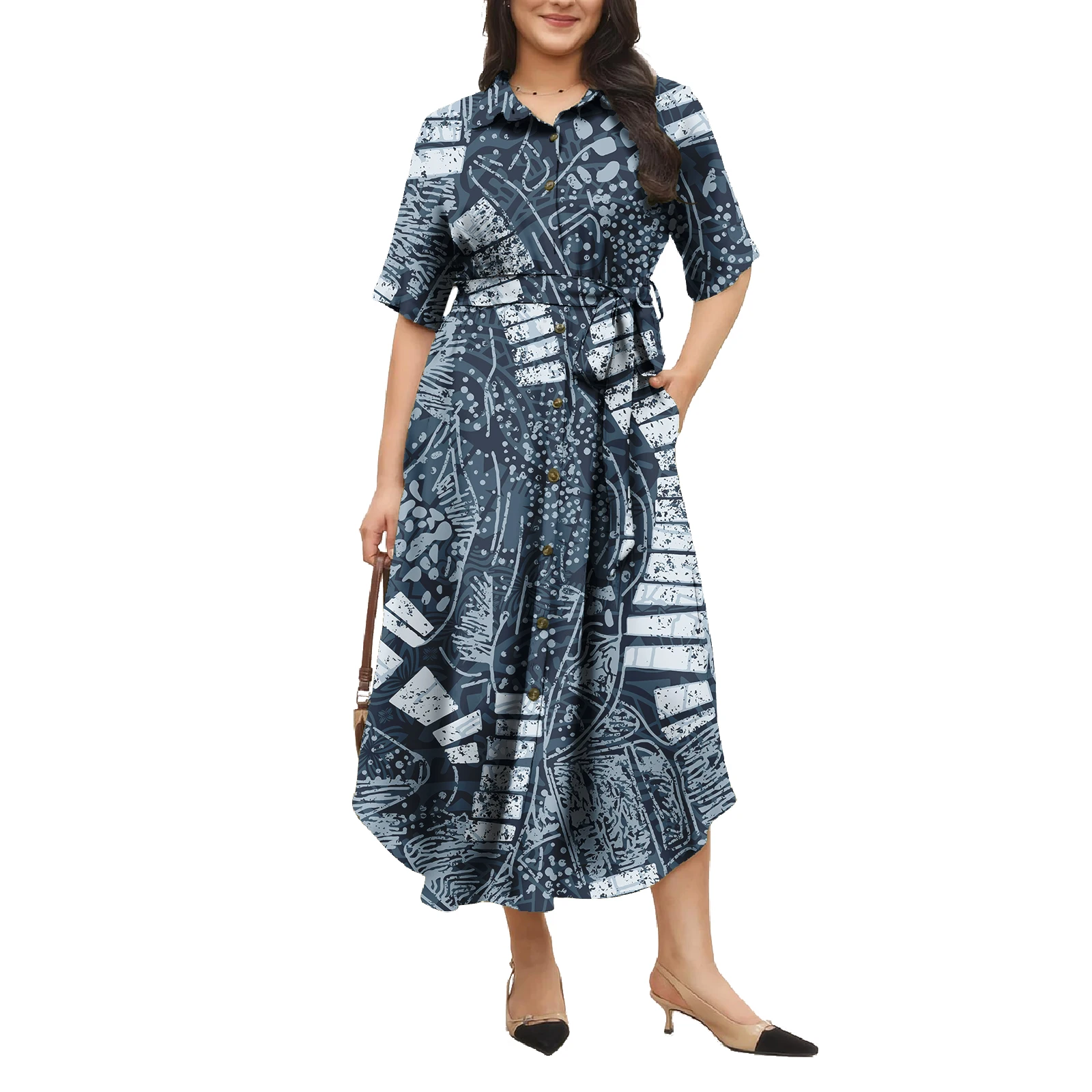 Female Fall Outfits Latest Island Fashion Custom Pattern Elegant Women Shirt Dress Plus Size Beach Dresses With Pockets