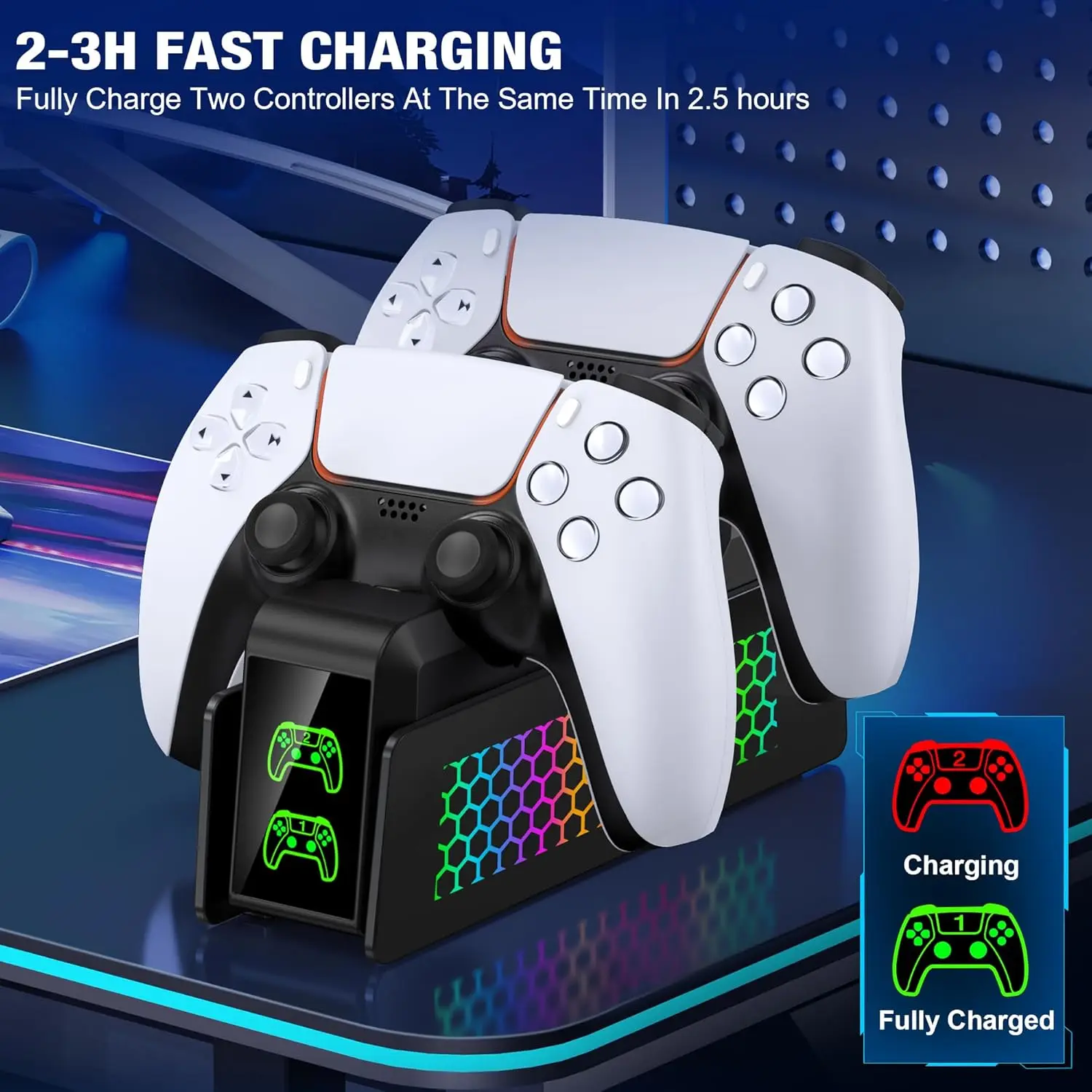 Caricabatterie per controller BEBONCOOL per controller PS5 Dualsense e Edge con indicatore LED Dock per caricabatterie doppio supporto per controller PS5