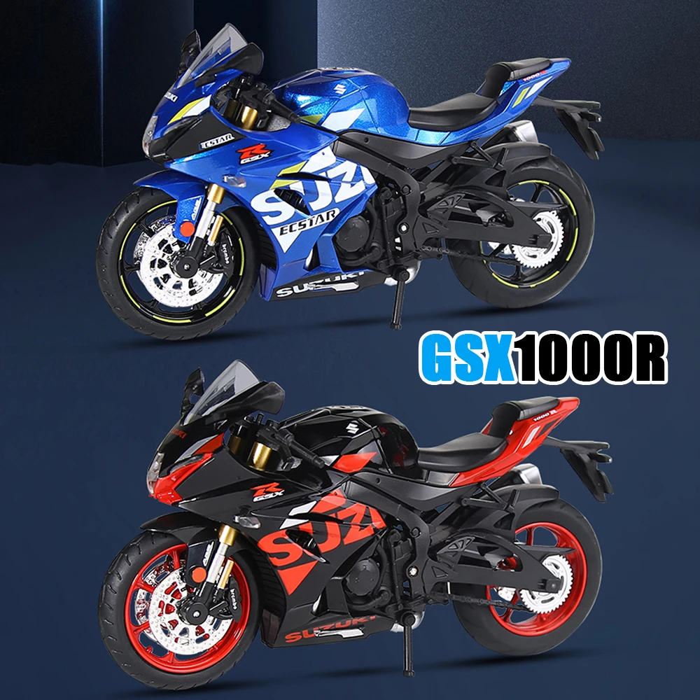 

1:12 Suzuki GSX1000R мотоцикл, игрушечная модель, литые под давлением резиновые шины из сплава со световой музыкой, миниатюрный автомобиль, украшения для мальчиков, подарки